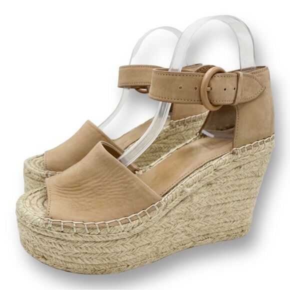 Marc Fisher Womens Light Latte‎ Alida Espadrille Platform Wedge Sandal Shoes 9M - Picture 1 of 12